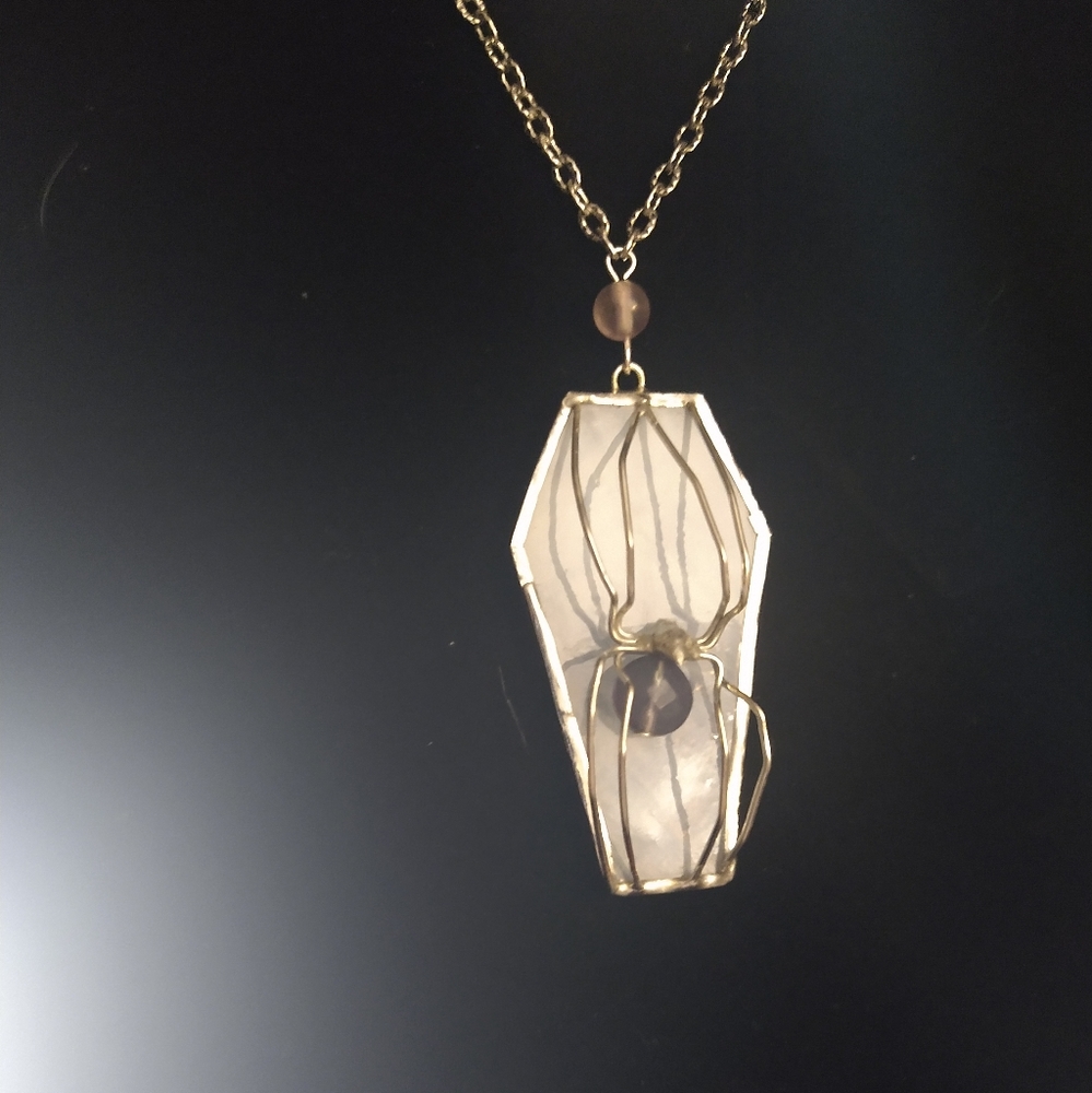 Gothic Gargoyle stained glass coffin spider necklace